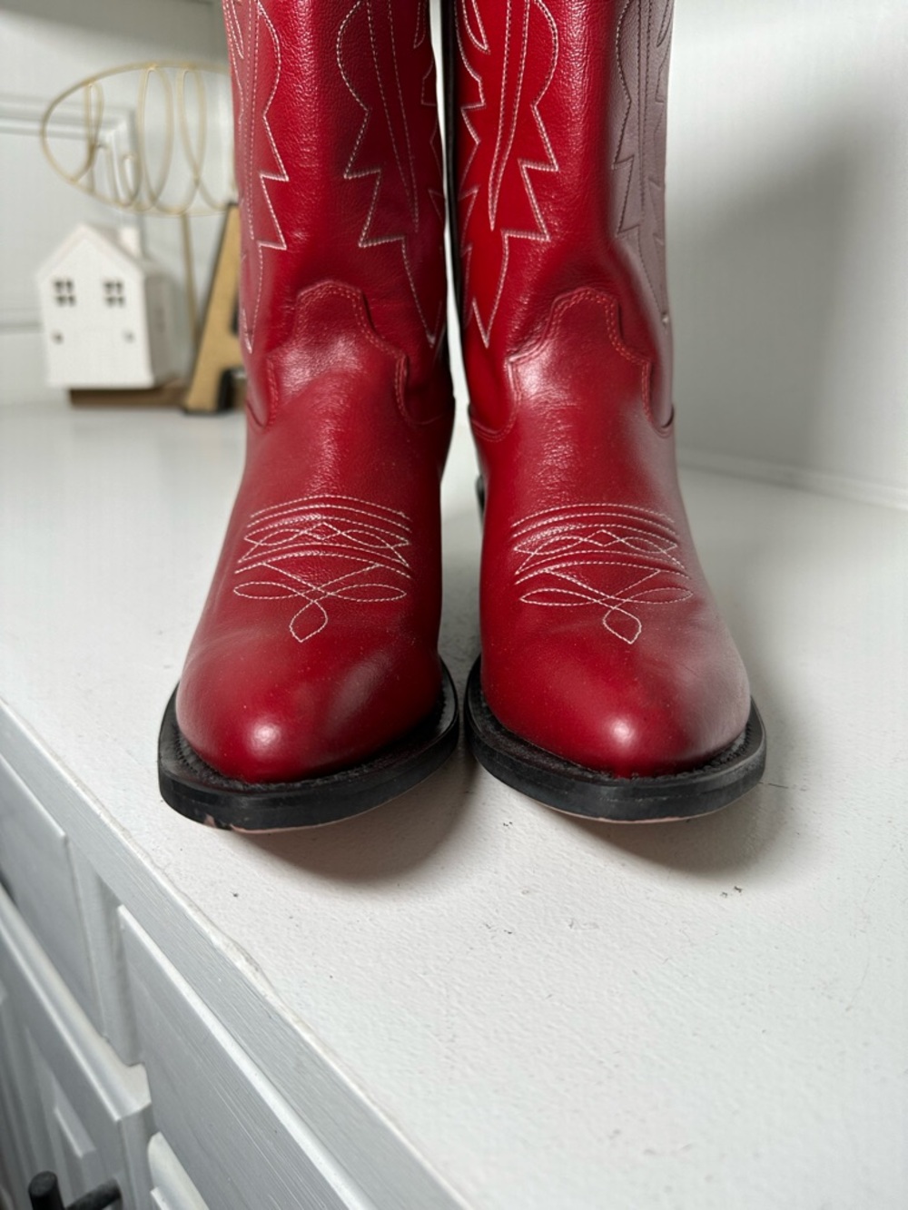 **SOLD**Shyanne Red Leather Cowboy Boots Mens 7D Womens 8 8.5 Western Statement - Picture 4 of 9